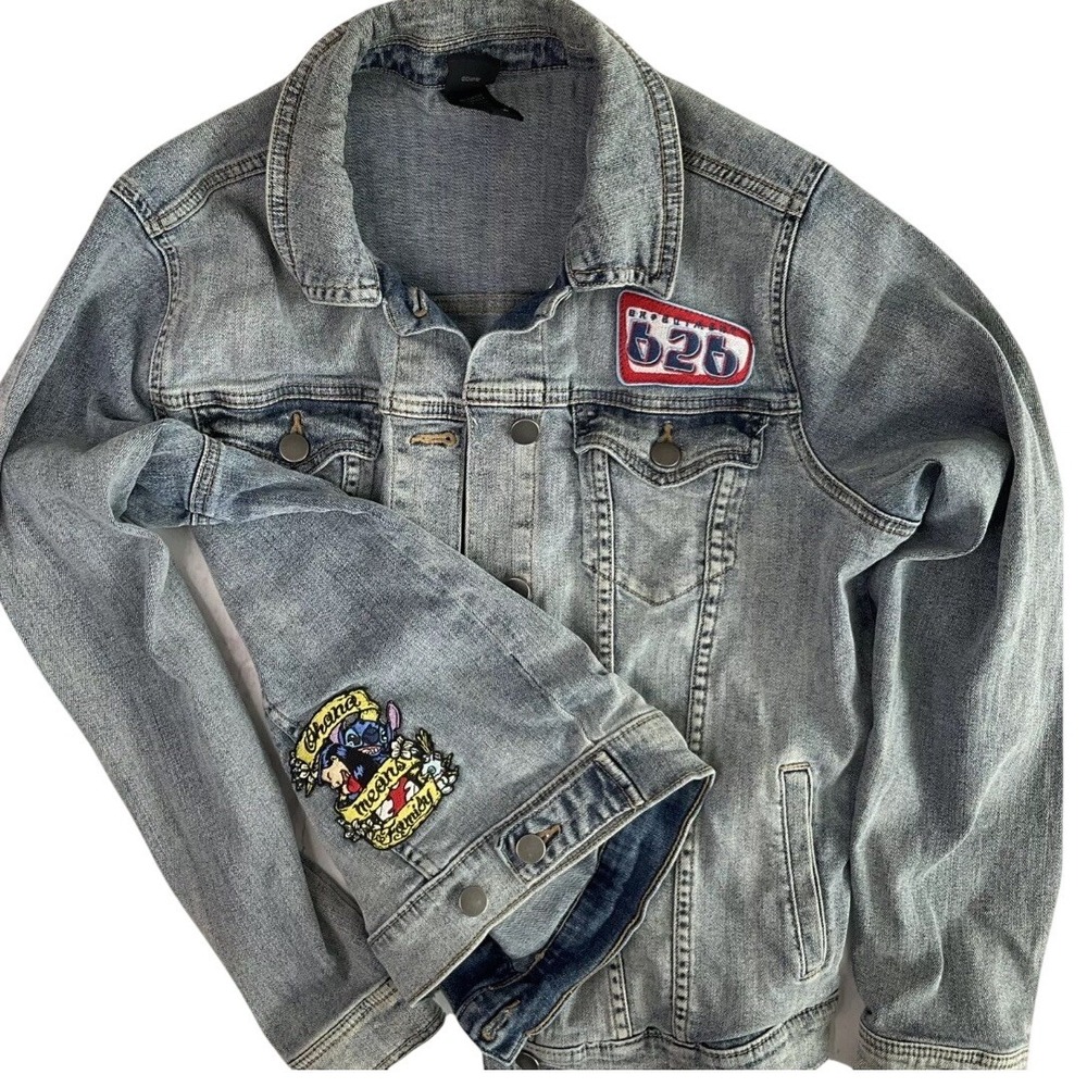 Disney Lilo & Stitch Denim Jacket Womens L Blue Distressed Jean Experiment 626